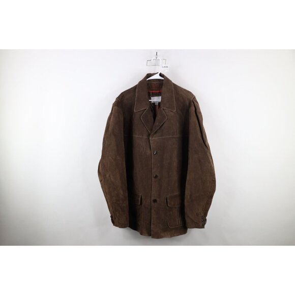 Vintage 90s Streetwear Mens 2XL Suede Leather Blazer Sport Coat Jacket Brown
